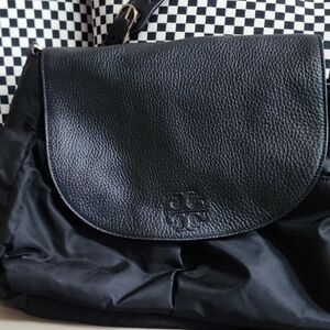 Tory Burch Black Thea Nylon/Pebble Leather Messenger Diaper Bag Used